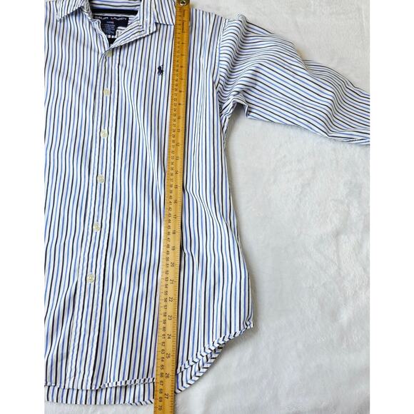 Ralph Lauren Sport Button Down Shirt 10 Blue Striped Cotton Preppy Classic - Picture 9 of 11